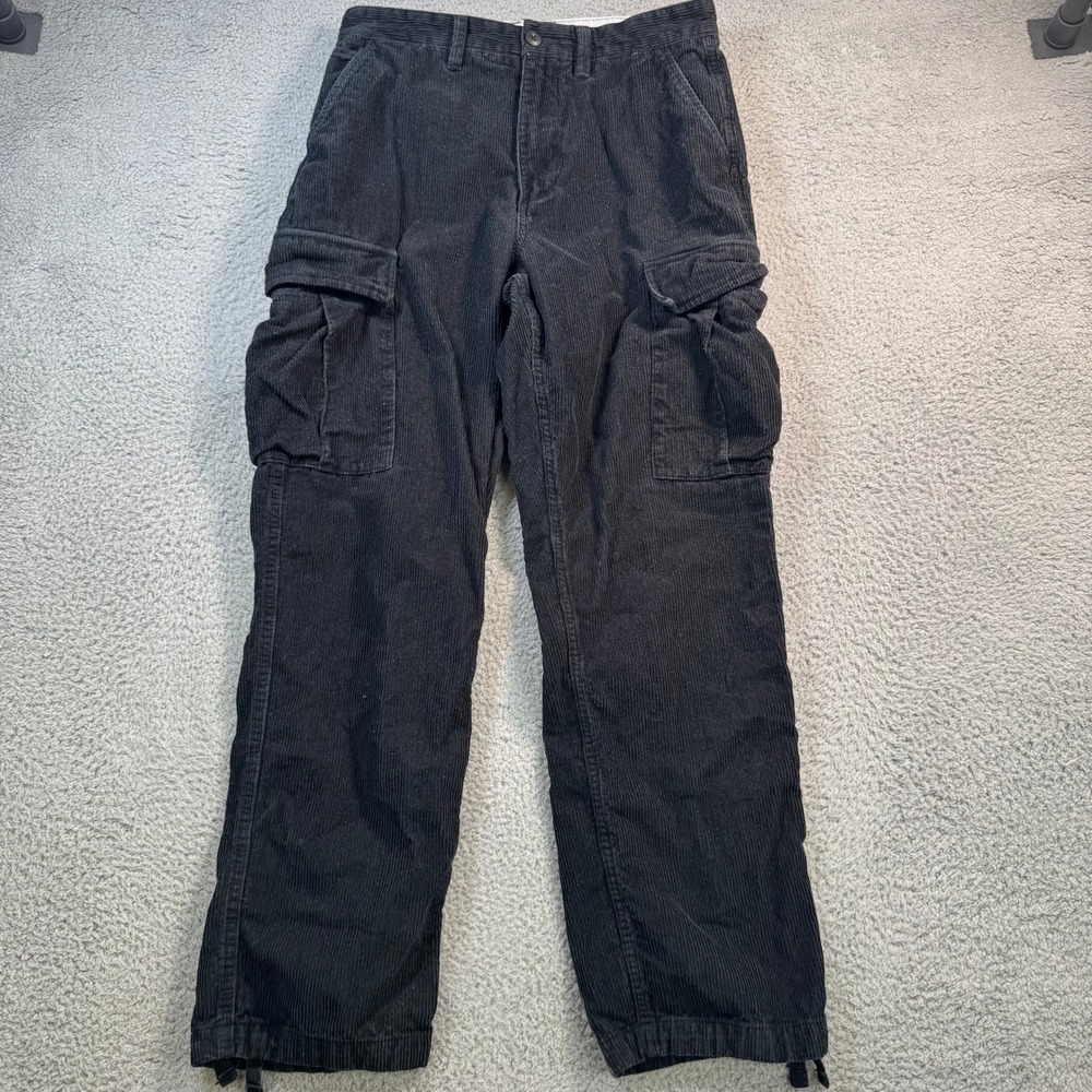 Vans Service Cargo Pants Mens 30 Black Corduroy Loose Tapered Fit Drawstring Hem